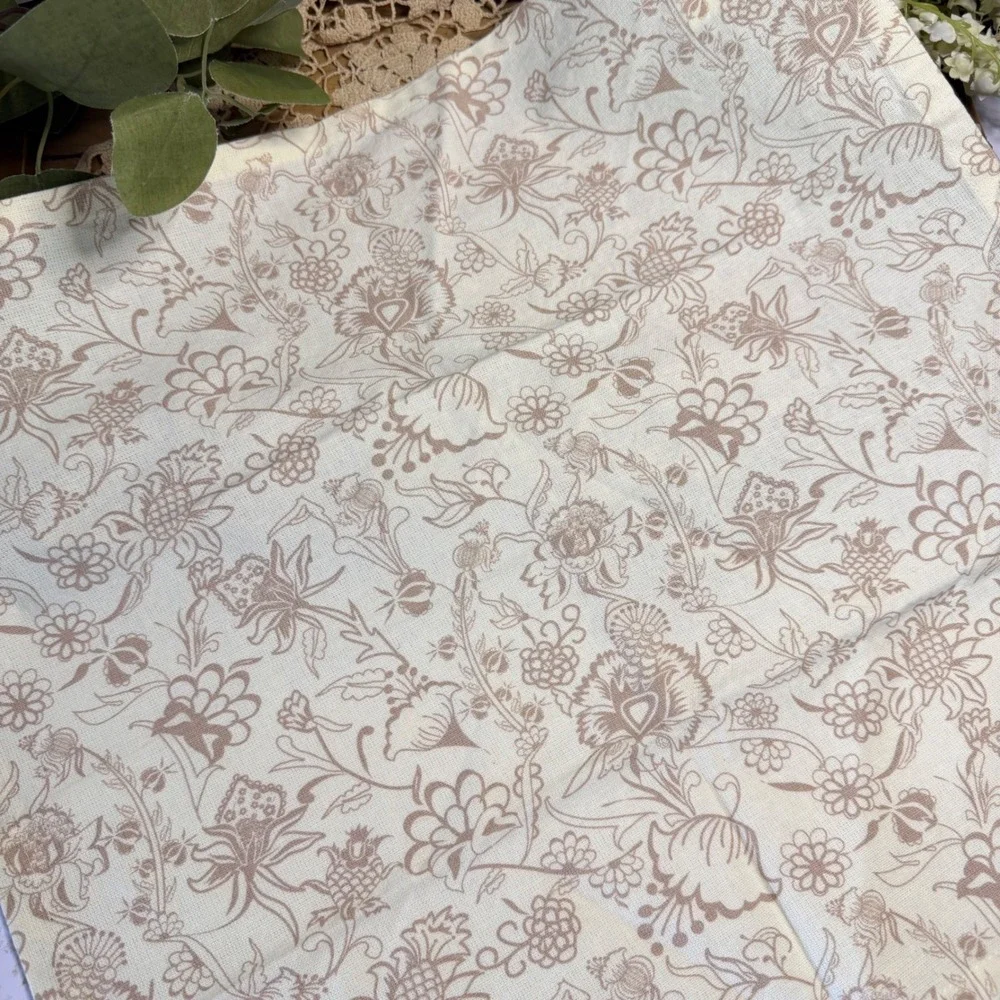 Noble Excellence Floral Toile Cotton Napkins Set 4 Tan Cream Vintage Style NWOT
